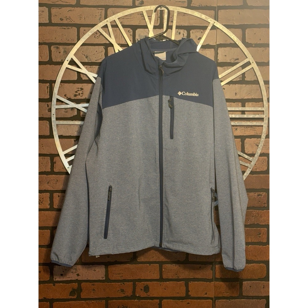 Men's Columbia Full Zip Hooded Jacket Gray/Navy Size L